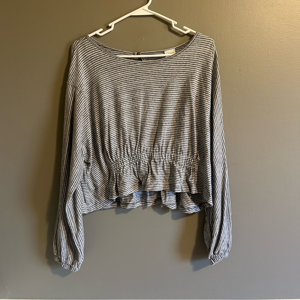 Navy and white striped batwing top